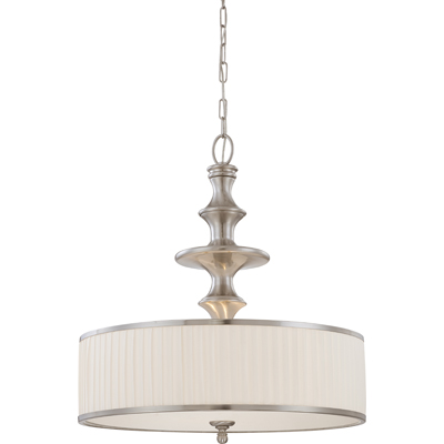 Nuvo Lighting 60/4736  Candice - 3 Light Pendant with Pleated White Shade in Brushed Nickel Finish
